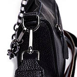 Шкіряна жіноча сумка з натуральної шкіри. Сумочка жіноча модна з ланцюжком (чорна), фото 6