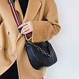 Шкіряна жіноча сумка з натуральної шкіри. Сумочка жіноча модна з ланцюжком (чорна), фото 9