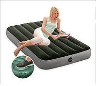 Надувная велюровая кровать-матрас 99*191*25 см, с встроенным ножным насосом INTEX 64761, зеленый