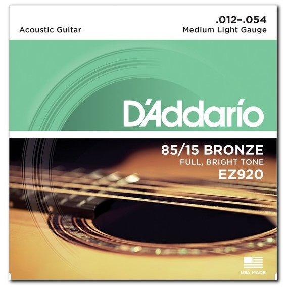 Струни для акустичної гітари d'addario EZ920 Bronze 85/15 Acoustic Guitar Strings Medium Light 12/54