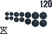 Набір блінів 120 кг (4х2.5, 4х5, 2х10, 2х15, 2х20) на гриф 25,30,50 мм Гантелі, гирі, штанги та диски граниліт