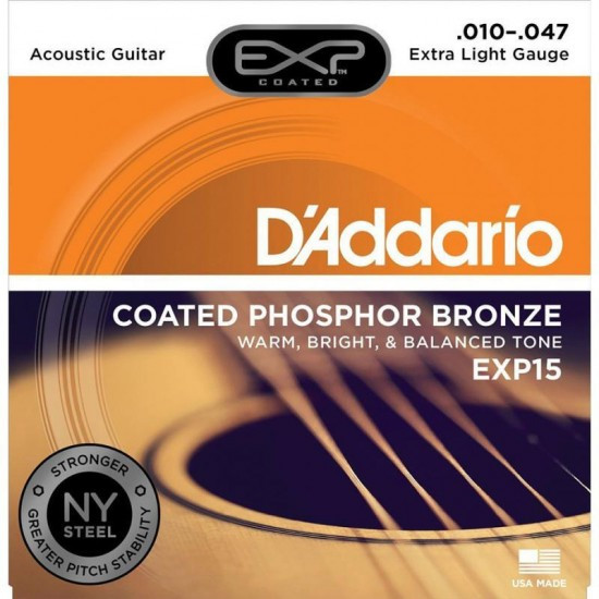 Струни Для Акустичної Гітари d'addario EXP15 Phosphor Bronze Extra Light Acoustic Guitar Strings 10/47