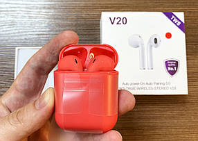 Навушники bluetooth V20 TWS червоного кольору