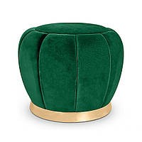 Стильний дизайнерський пуф круглий MeBelle RICHIE 59 х 48 в спальню, яскраво зелений смарагдовий велюр + золото