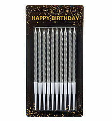 Свічки для торта "Helix", набір - 10 шт., висота - 14 см., колір - срібло