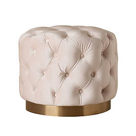 Пуф для спальні круглий MeBelle ESTIE 40 х 42 до туалетного столика, бежевий молочний велюр + золото
