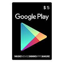 Электронный ключ Гугл Плэй / Google Play Gift Card пополнение бумажника счета своего аккаунта на сумму 5 usd,