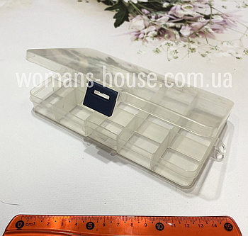 Органайзер пластиковий (контейнер) для зберігання фурнітури і бісеру 15 осередків у вигляді прямокутника