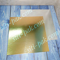 Подложка картонная под торт, золото-серебро, квадратная 390*390мм