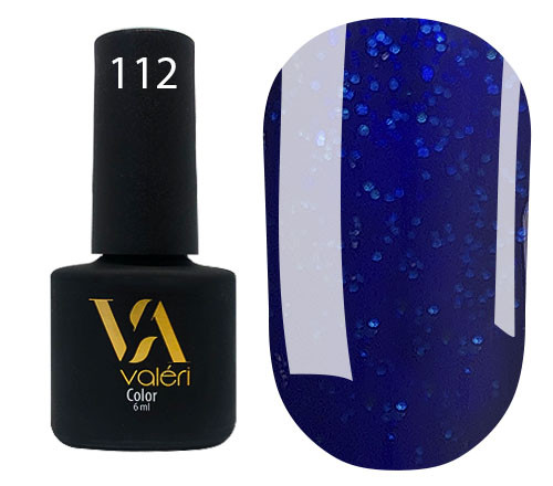 Гель-лак Vaлерi Color 112 Темно-синій із синіми блискітками 6 мл