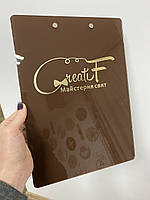 Планшет для паперів А4 (планшетка, тримач) коричнева з логотипом  Manific Decor