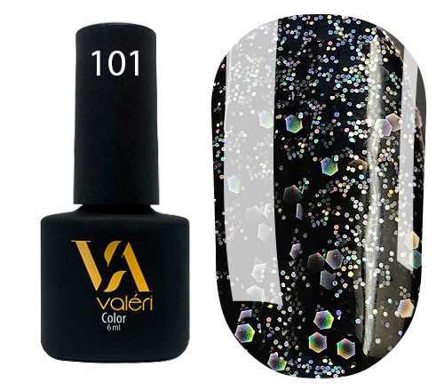 Гель-лак Vaлерi Color 101 Чорний з голографічними блискітками 6 мл