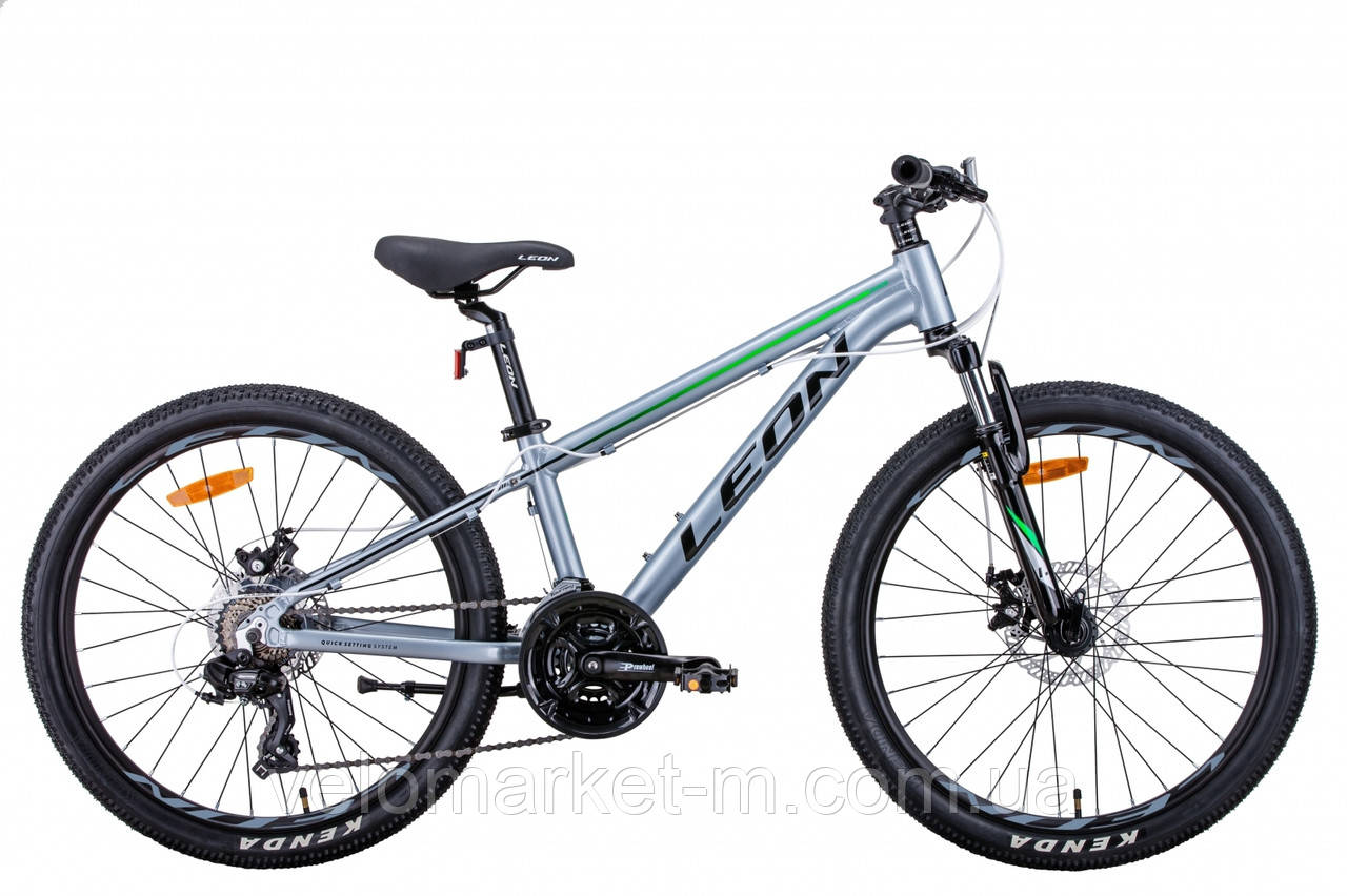 Велосипед 24" Leon JUNIOR AM DD 2021 сріблясто-чорний із зеленим
