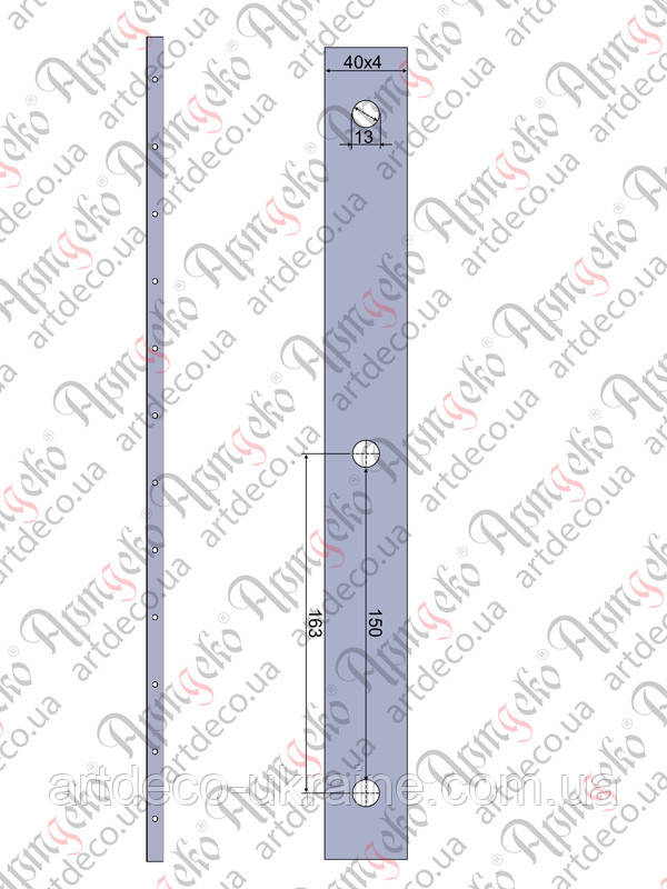 Прокат з отворами 2000х40х4 під 12 коло, крок 163  Арт 33.134, фото 1