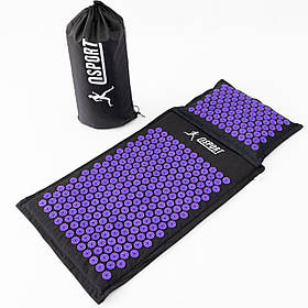 Масажний килимок Аплікатор Кузнєцова + масажна подушка масажер для спини/шиї/голови OSPORT Pro (apl-777) Чорно-фіолетовий