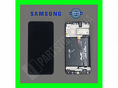 Дисплей Samsung A105 Black А10 2019 (GH82-19367A) сервісний оригінал з рамкою (переклеєне скло)