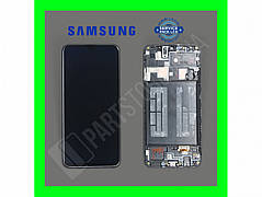 Дисплей Samsung A205 Black А20 2019 (GH82-19571A) сервісний оригінал з рамкою (переклеєне скло)