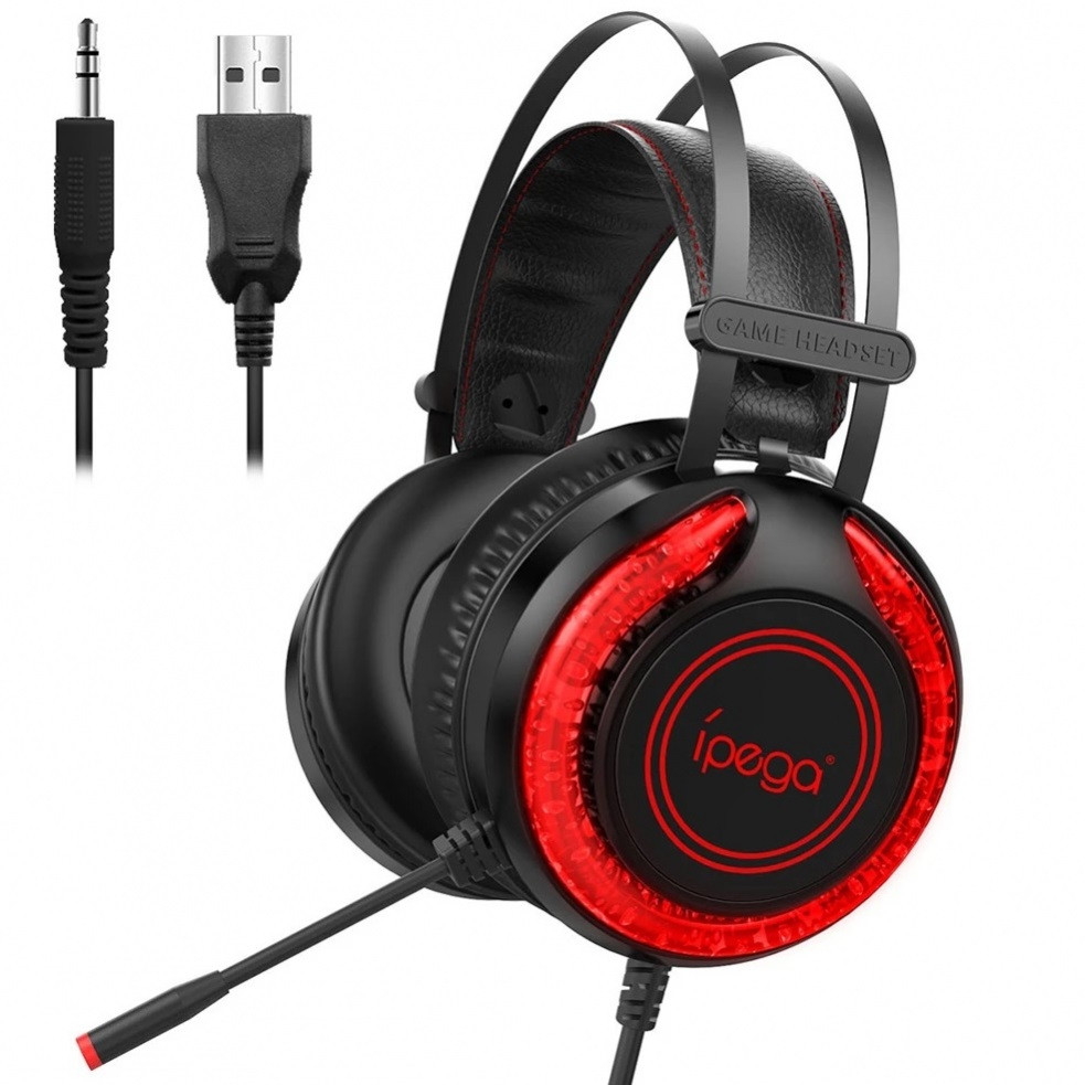 Навушники геймерські iPega LED PG-R015, чорно-червоні, фото 1