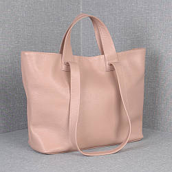 Сумка шопер з натуральної шкіри Довгі ручки 56 BagTur Колір Пудра 01560113