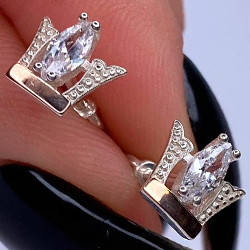 Срібні сережки-пусети з золотими накладками з фіанітами у формі корони РН-193