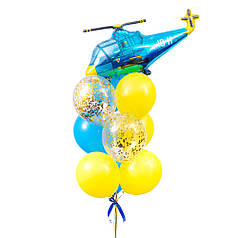 Связка воздушных шаров с синим вертолетом