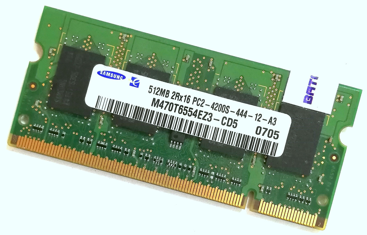 Оперативна пам'ять для ноутбука Samsung SODIMM DDR2 512Mb 533MHz 4200S 2Rx16 CL4 (M470T6554EZ3-CD5) Б/В