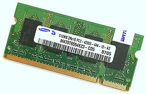 Оперативна пам'ять для ноутбука Samsung SODIMM DDR2 512Mb 533MHz 4200S 2Rx16 CL4 (M470T6554EZ3-CD5) Б/В