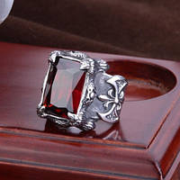 Мужское большое кольцо перстень сталь 316L Флер де лис Когти Дракона с красным цирконом 22 размер