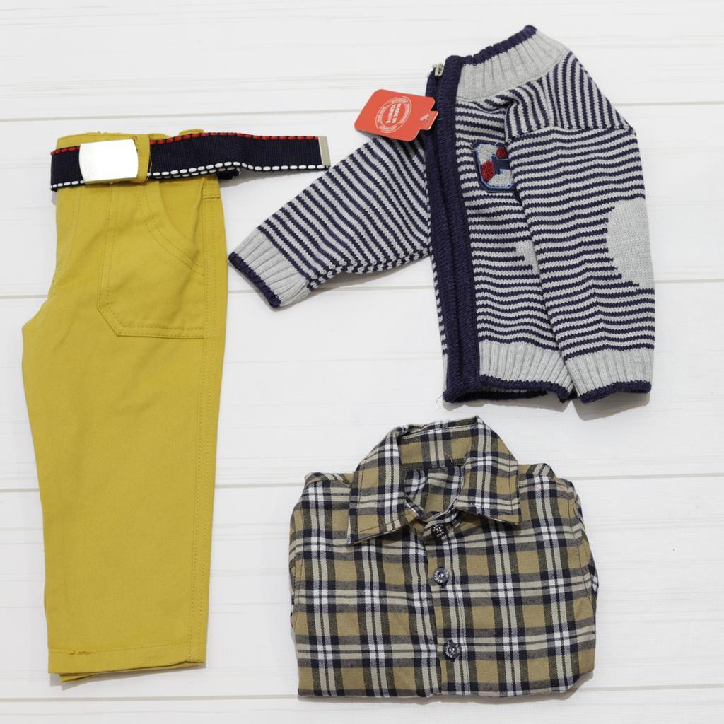 Комплект для хлопчика-трійка (штани + кофта в смужку + сорочка довгий рукав), Ramada (розмір 68-74)