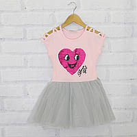Платье для девочки, короткий рукав, фатиновая юбка (Сердце с пайетками), Breeze (размер 110)