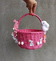 Рожевий дятячий пасхальний кошик з зайчиками для  дівчаток