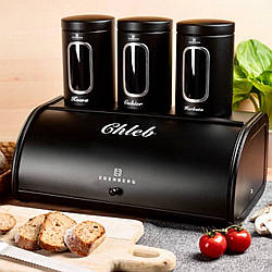 Хлібниця з нержавіючої сталі + набір банок для сипучих 3 шт. Edenberg EB-097