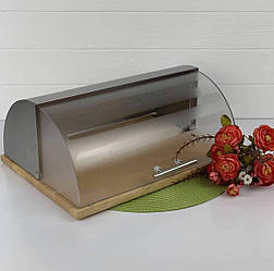 Хлібниця з неіржавкої сталі з кришкою з акрилу 39x31x17 см Edenberg EB-074 Основа з дерева
