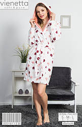 Халат жіночий теплий зимовий, короткий, з капюшоном, під пояс, рвана махра, Vienetta