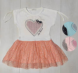 Плаття для дівчинки короткий рукав, фатинова спідниця, малюнок Серце+Зірочка, Breeze