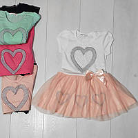 Платье для девочки, короткий рукав (сердце стразы), Breeze (размер 104)