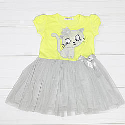 Плаття для дівчинки короткий рукав, фатинова спідниця, малюнок Кіт, Breeze