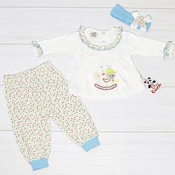 Комплект ясельний, інтерлок.(кофта довгий рукав + штани + пов'язочка), Agucuk (розмір 0-3 міс)