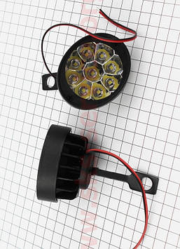 Фара додаткова світлодіодна вологозахисна (65*55mm) — 9 LED з кріпленням під дзеркало, к-кт 2 шт.