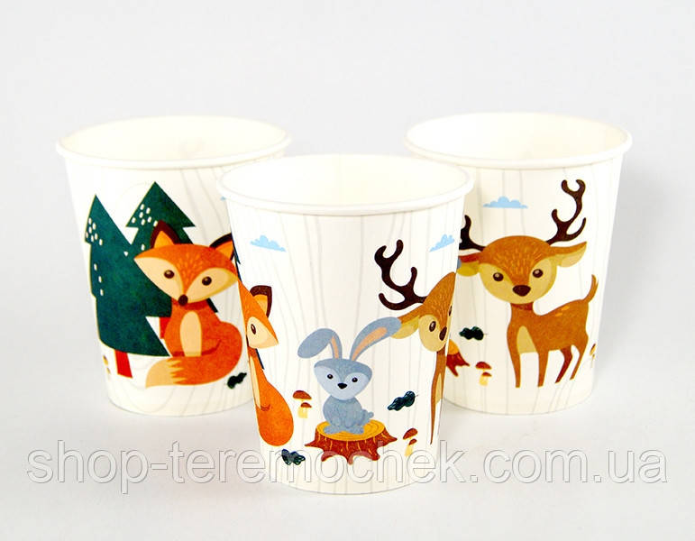 Стаканчики одноразові дитячі Лісові звірі 10 штук, фото 1
