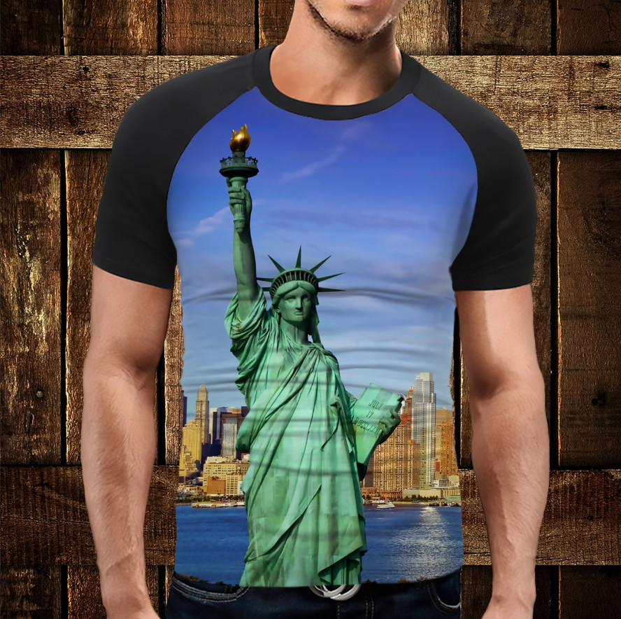 Футболка-реглан с 3D принтом: Статуя Свободи. Statue of Liberty. Дорослі і Дитячі розміри