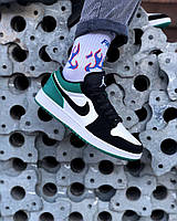 Мужские кроссовки AJ 1 Low Кожаные Бело-зеленые Люкс