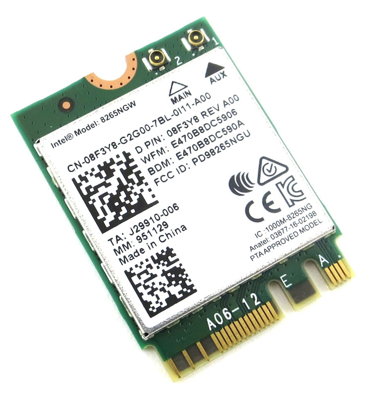 Wi-fi+BT модуль M.2 Intel Wireless-AC 8265NGW (08F3Y8) 802.11 b, g, n, ac 867 Mbps 2,4 GHz/5GHz! б/в