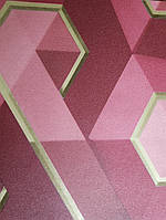 Шпалери вінілові на флізелін Ugepa ONYX метрові геометрія 3д фігури бордові рожеві з золотими лініями