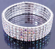 Браслет. Родій. Камені: білий циркон. Діаметр: 6-9 см. Ширина: 18 мм.