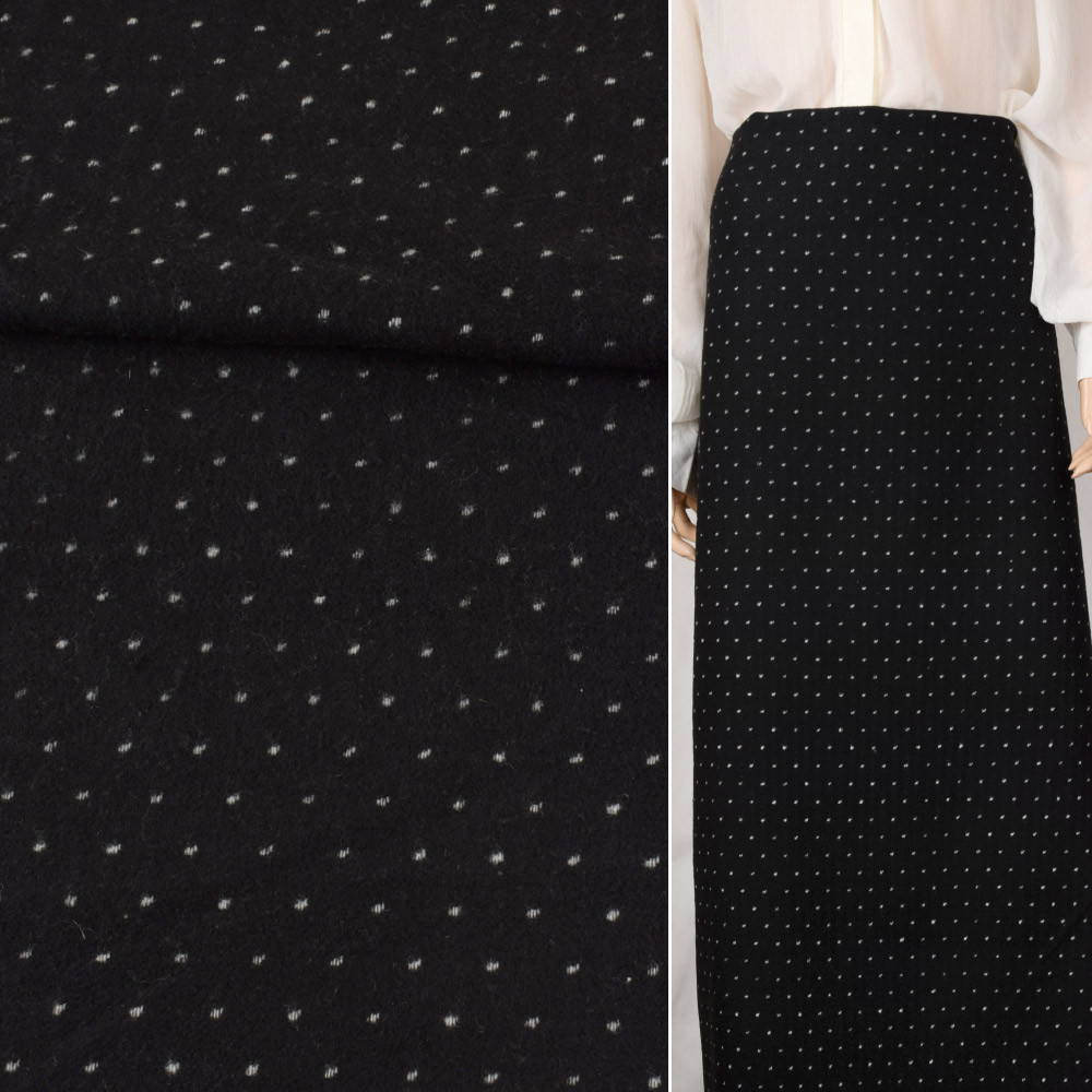 Жаккард костюмний чорний в білу точку ш.148