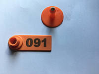 Ушная бирка 52*18мм с номером (01-99) оранжевая