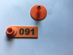Вушна бірка 52*18мм  з номером (01-99) помаранчева