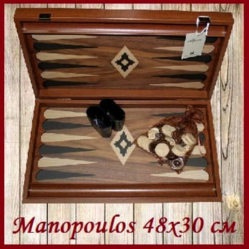 Нарди грецькі Manopoulos, Нарди ручної роботи дерев'яні грецький горіх дуб 48х30 см Орехово-чорний