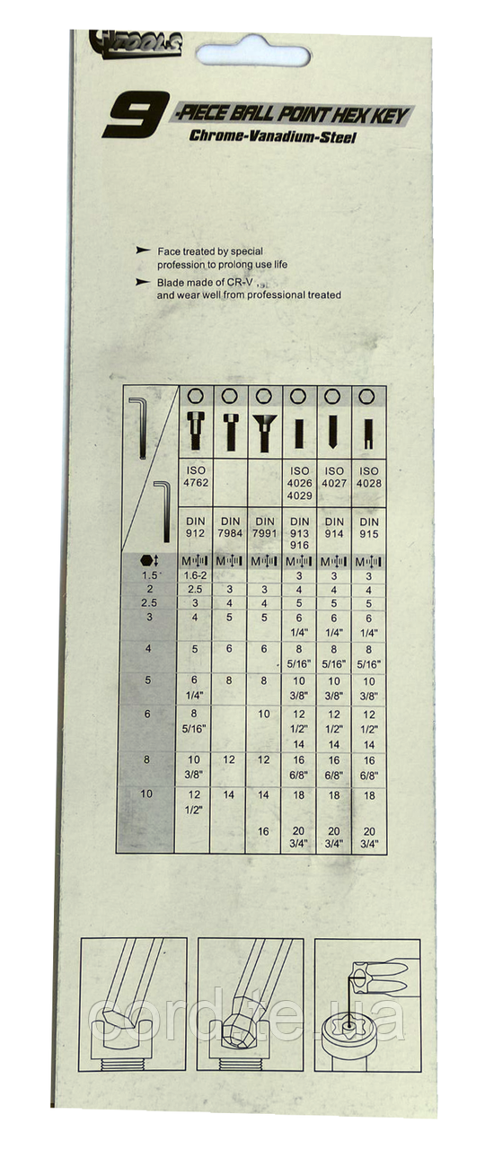 Ключі шестигранні 9шт CrV "QT" (довгі з кулею) - фото 3 - id-p538793164